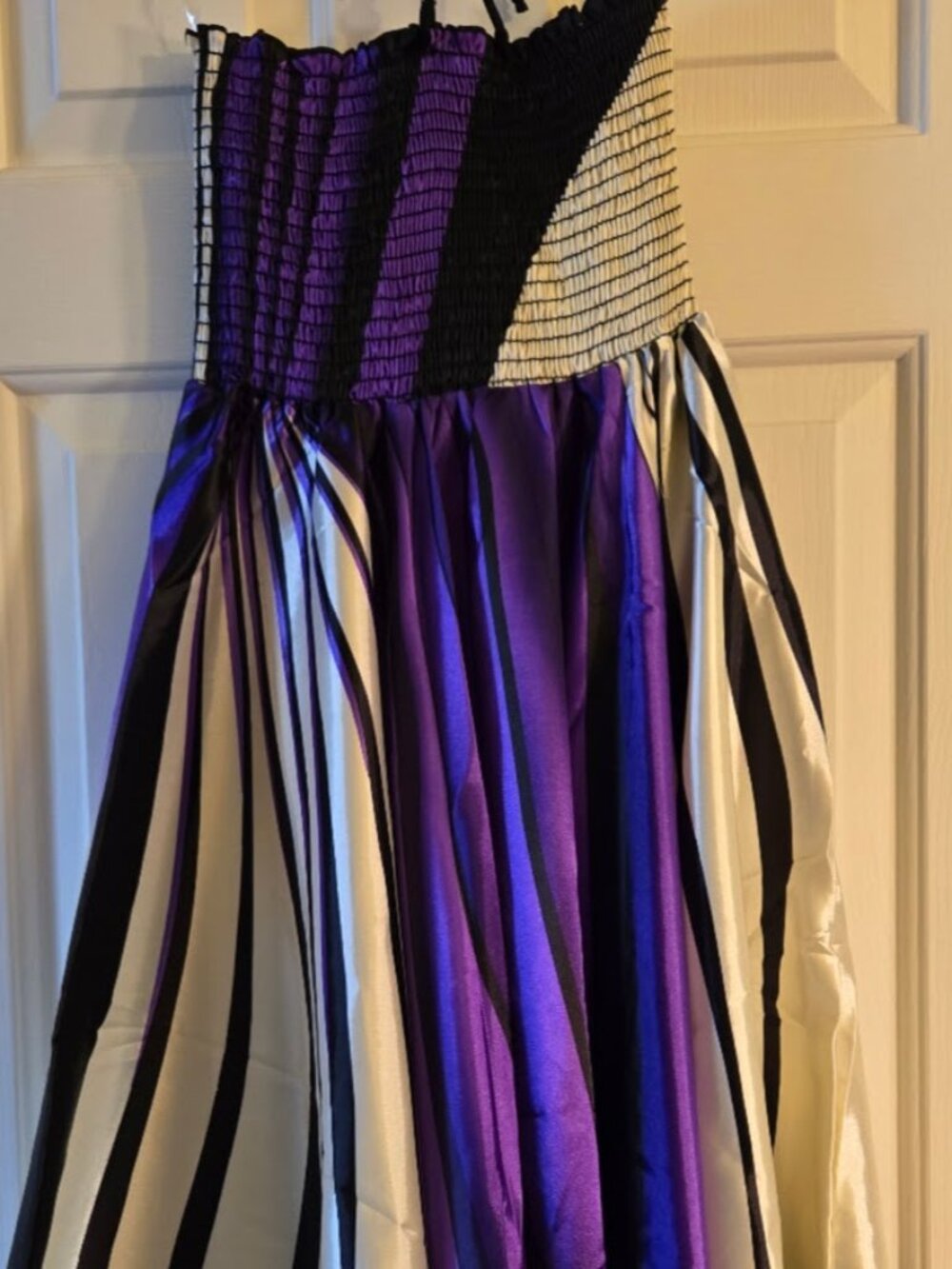 Sakkas Swirl Design Satin Feel Beaded Halter Smocked Bodice Handkerchief Dress